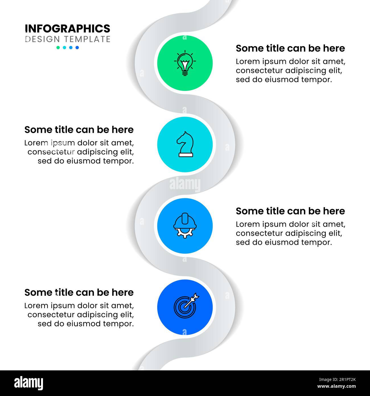 Modello infografico con icone e 4 opzioni o passaggi. Linea verticale. Può essere utilizzato per il layout del flusso di lavoro, il diagramma, il banner, il webdesign. Rapporto di illustrazione del vettore Illustrazione Vettoriale