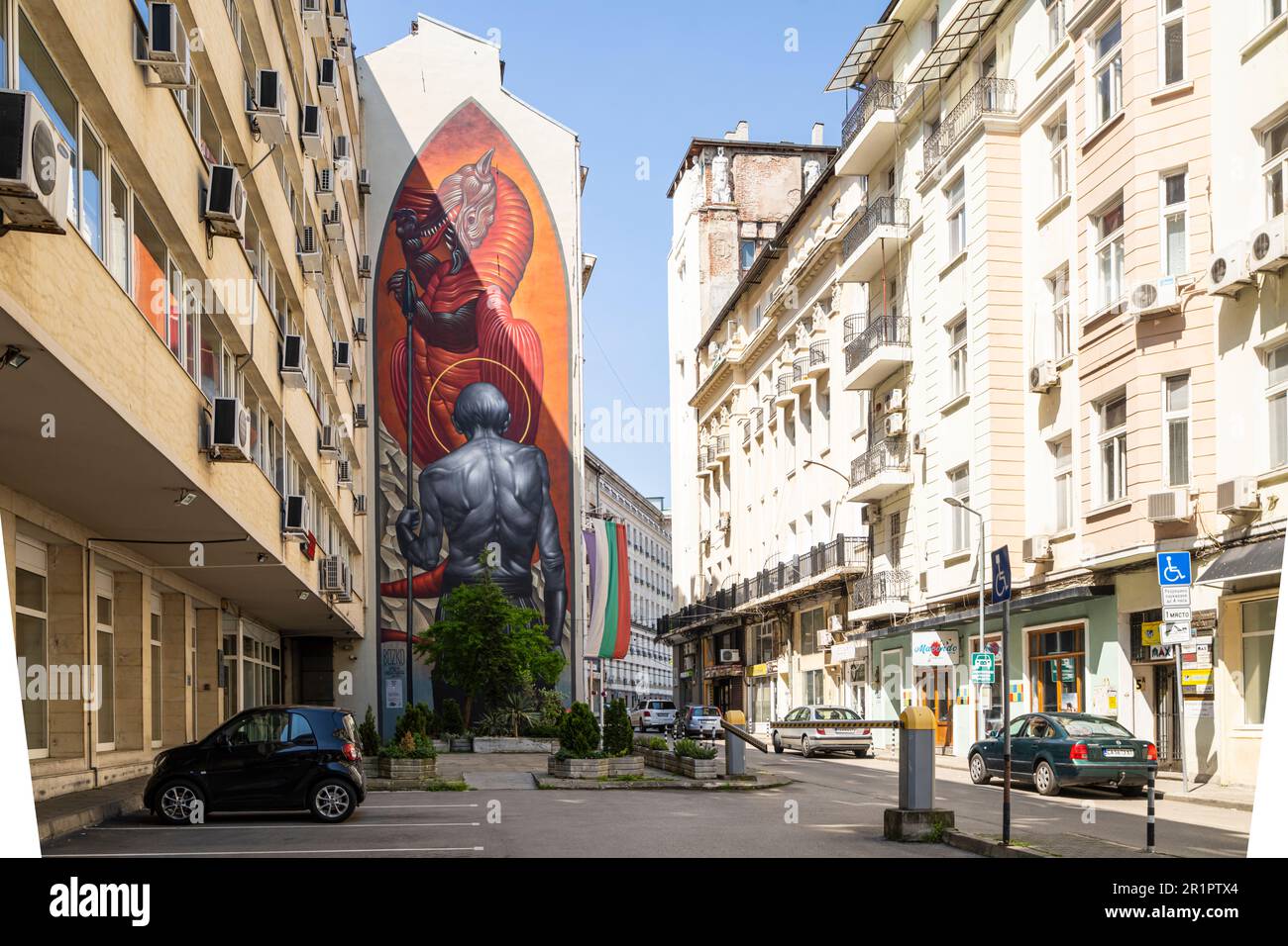 Sofia, Bulgaria. Maggio 2023. un grande murale in un edificio nel centro della città Foto Stock