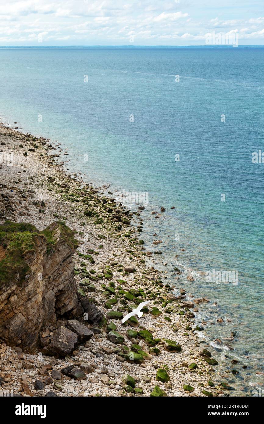 Costa rocciosa a Pointe du Hoc Normandia Foto Stock