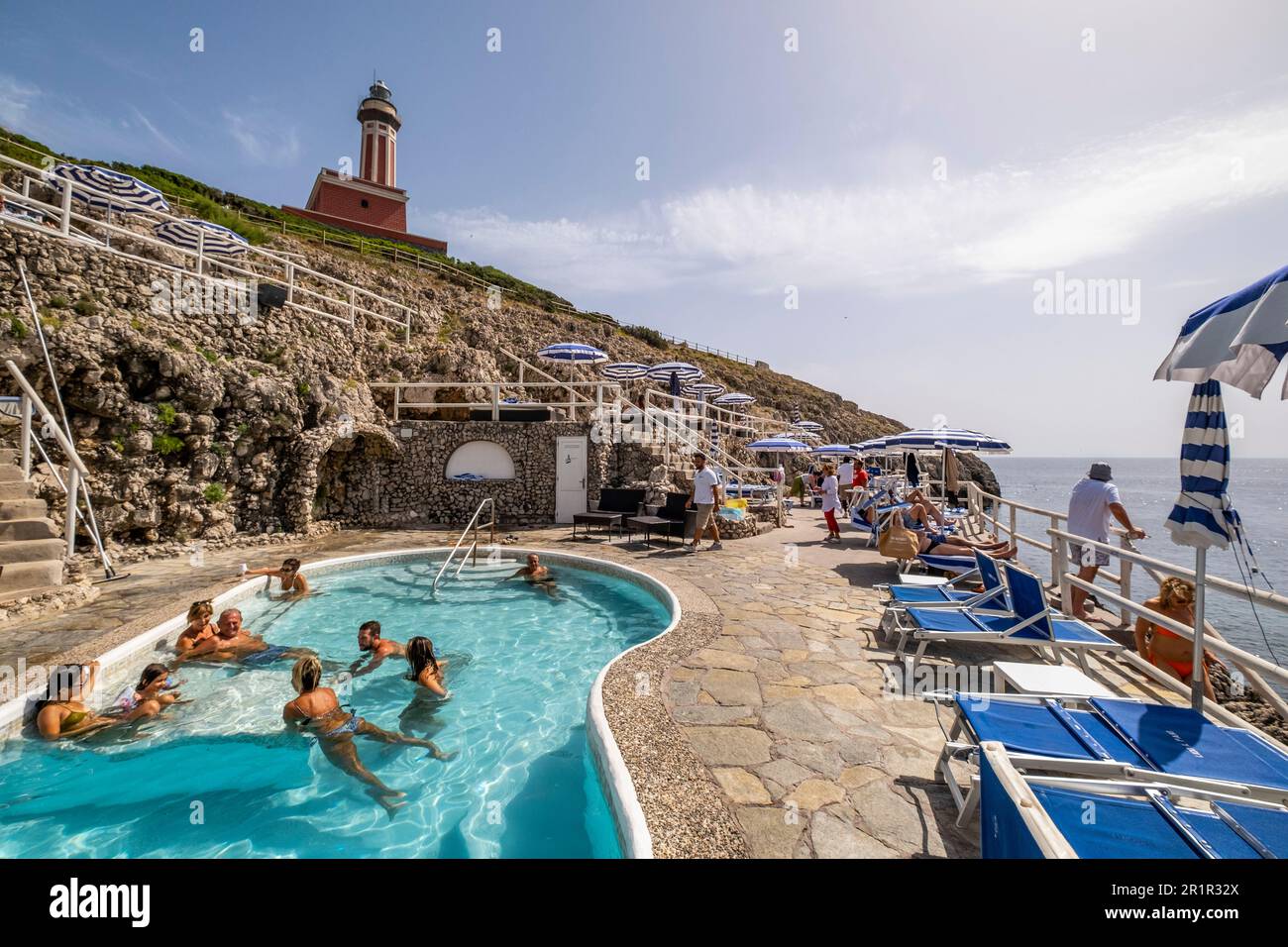 Stabilimento balneare Lido del Faro, Anacapri, Isola di Capri, Golfo di Napoli, Campania, Italia, Europa Foto Stock