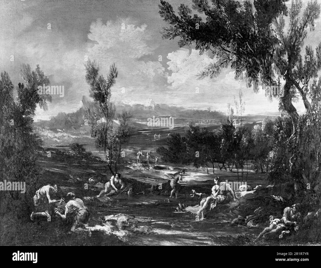 Paesaggio Arcadiano con figure Data: c. 1700 artista: Alessandro Magnasco italiano, 1667-1749 Foto Stock
