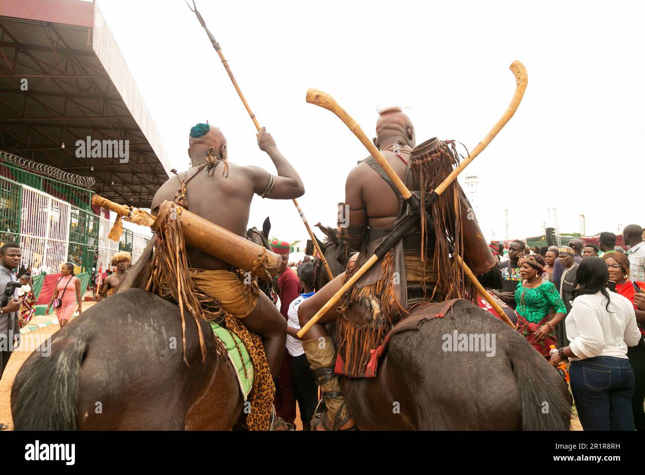 Jos, Nigeria. 12th maggio 2023. Soldati Berom al campo del festival, Rwang-Pam Township Stadium, Jos, Nigeria. Foto Stock