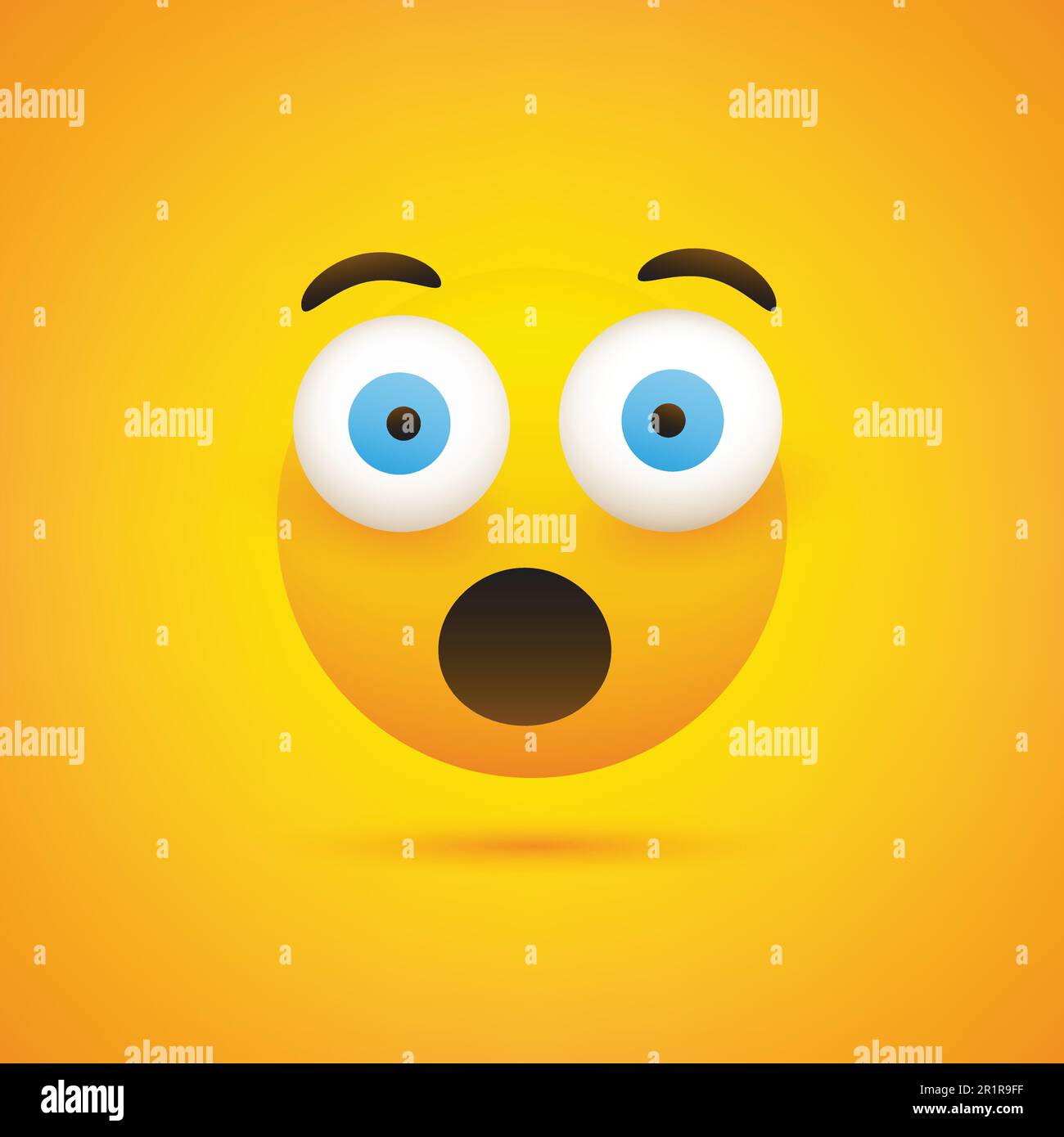 Sorpresa faccia Emoji con gli occhi di Pop out - Emoticon semplice su sfondo giallo Illustrazione Vettoriale