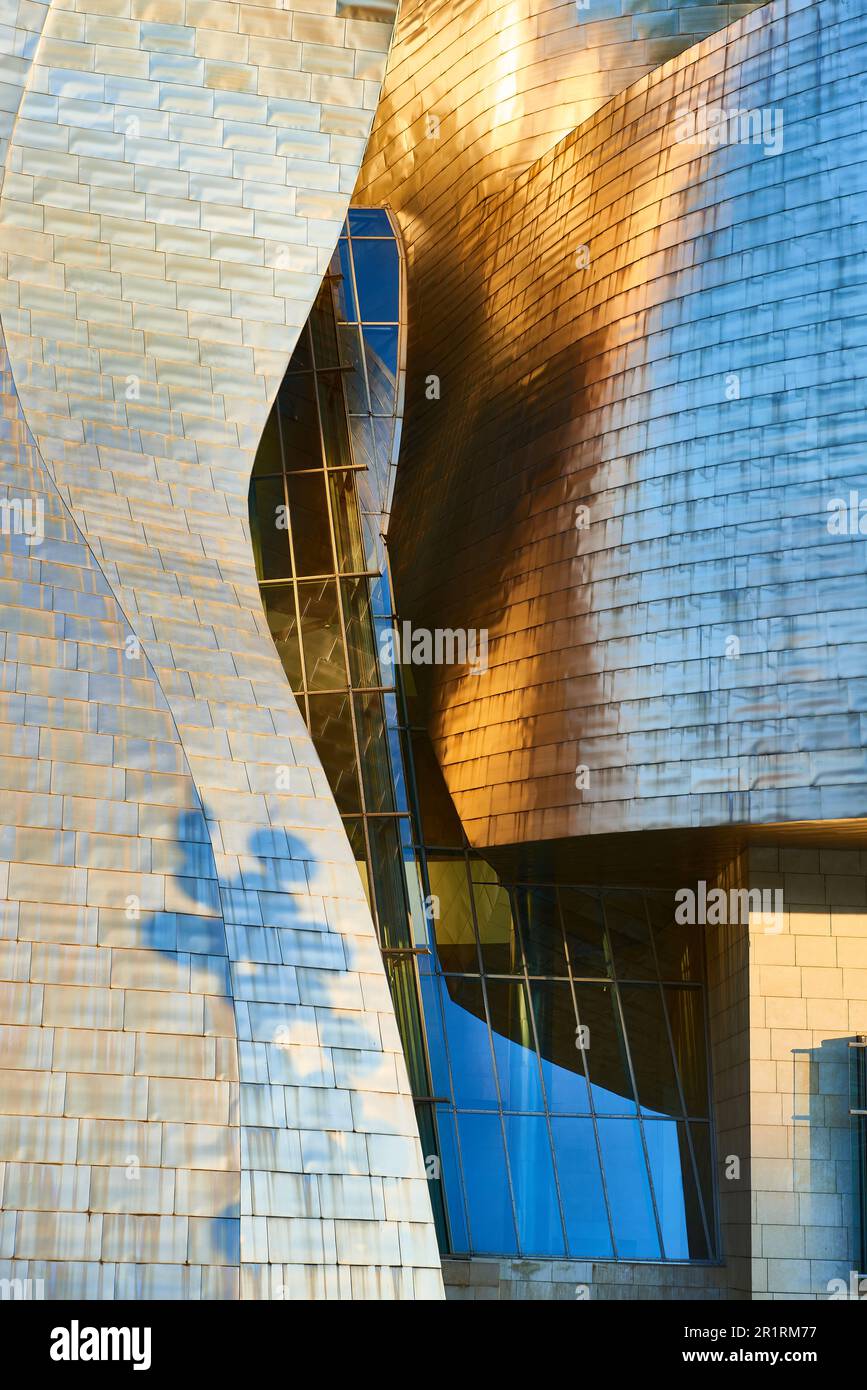 Dettaglio del Museo Guggenheim, Bilbao, Biscaglia, Paese Basco, Euskadi, Spagna, Europa. Foto Stock