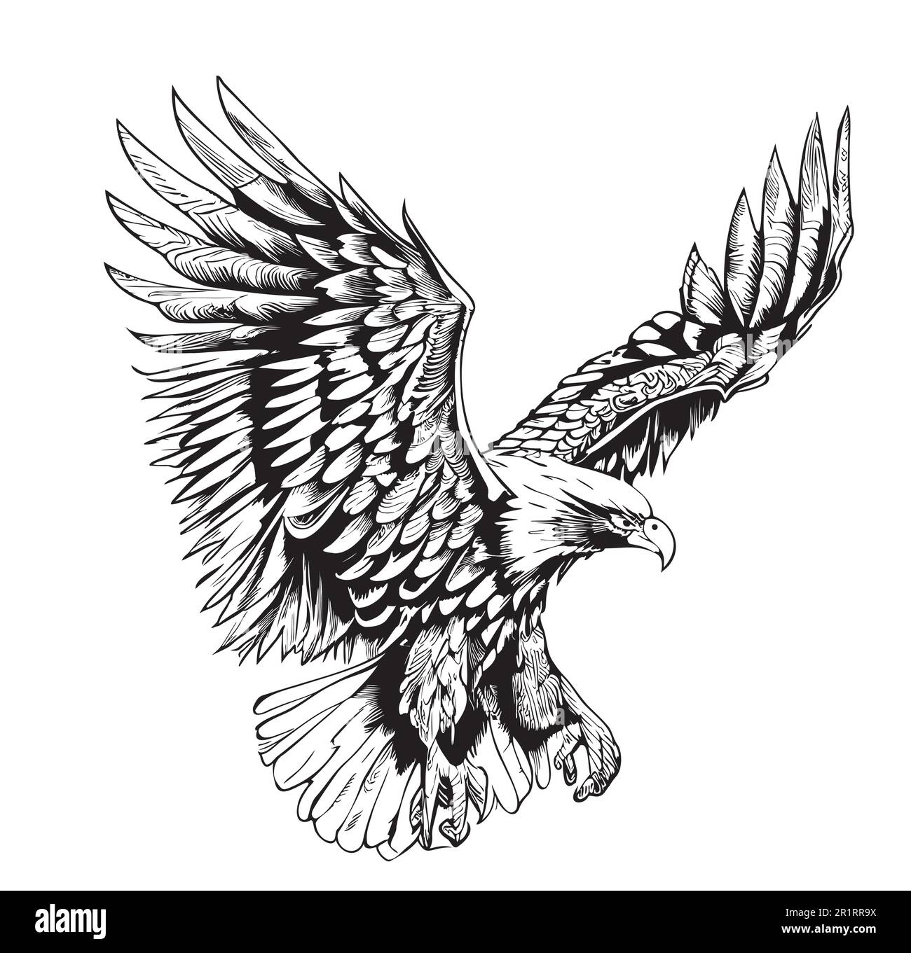 Disegno Eagle Flying disegnato a mano in un'illustrazione di stile doodle Illustrazione Vettoriale