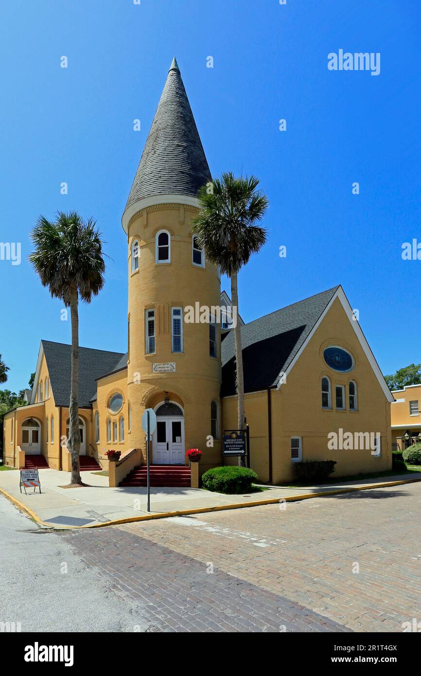 Antica città battista chiesa, San Augustine, Florida, Stati Uniti, st augustine, saint augustine, strada, città vecchia, città, strada, strade, turisti, attrazione Foto Stock