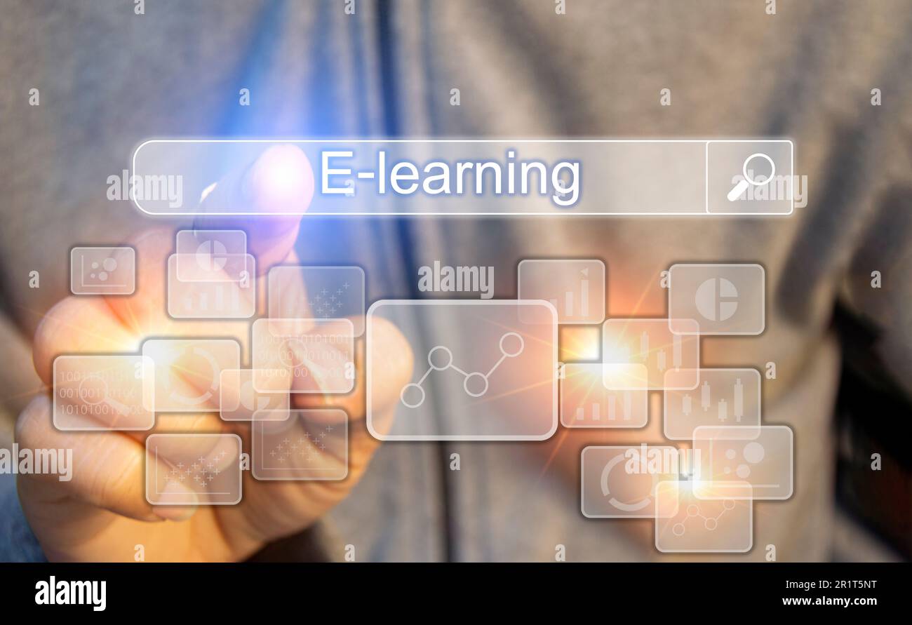 Concetto di e-Learning, un sistema di gestione dell'apprendimento attraverso una rete (Learning Management System) con un'enfasi sugli studenti come centro. In teac Foto Stock