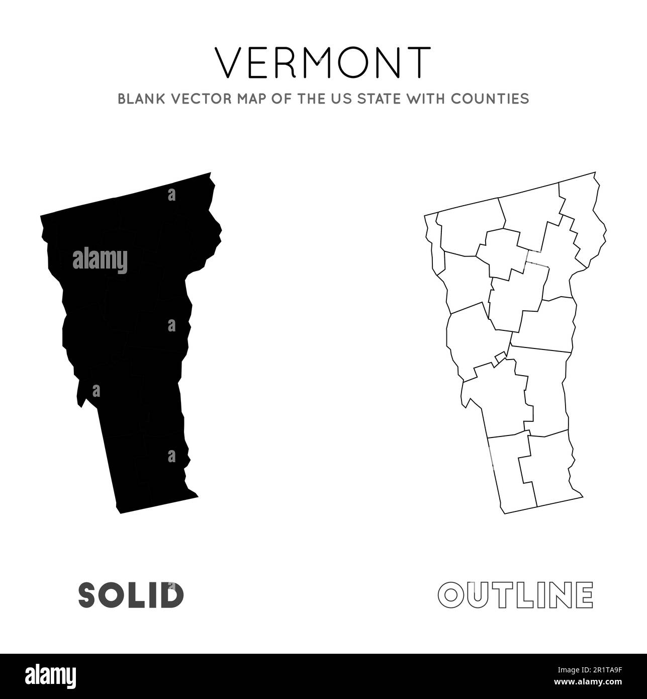 Mappa del Vermont. Mappa vettoriale vuota dello Stato USA con le contee. Confini del Vermont per la vostra infografica. Illustrazione vettoriale. Illustrazione Vettoriale