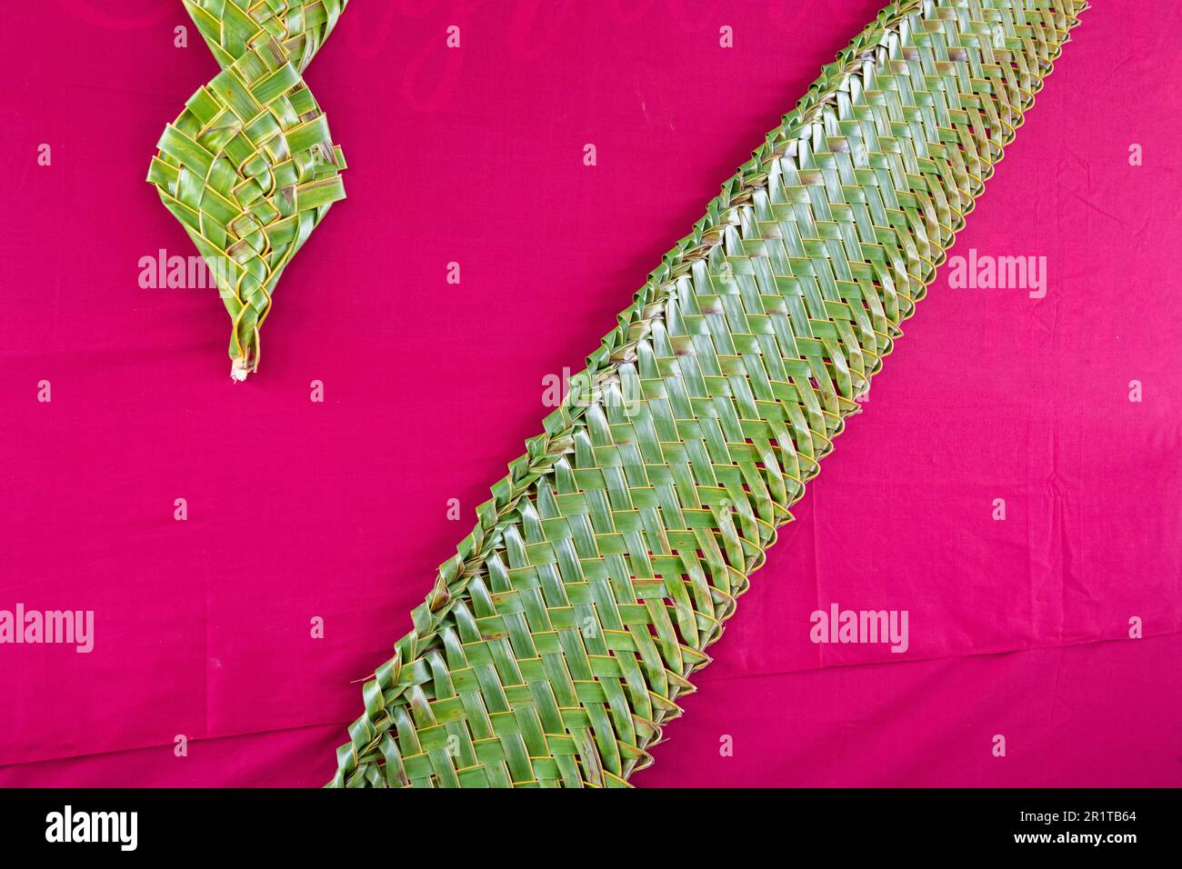 Niue, nota anche come la roccia o la roccia della Polinesia. Tappetini in tessuto con palme. Foto Stock