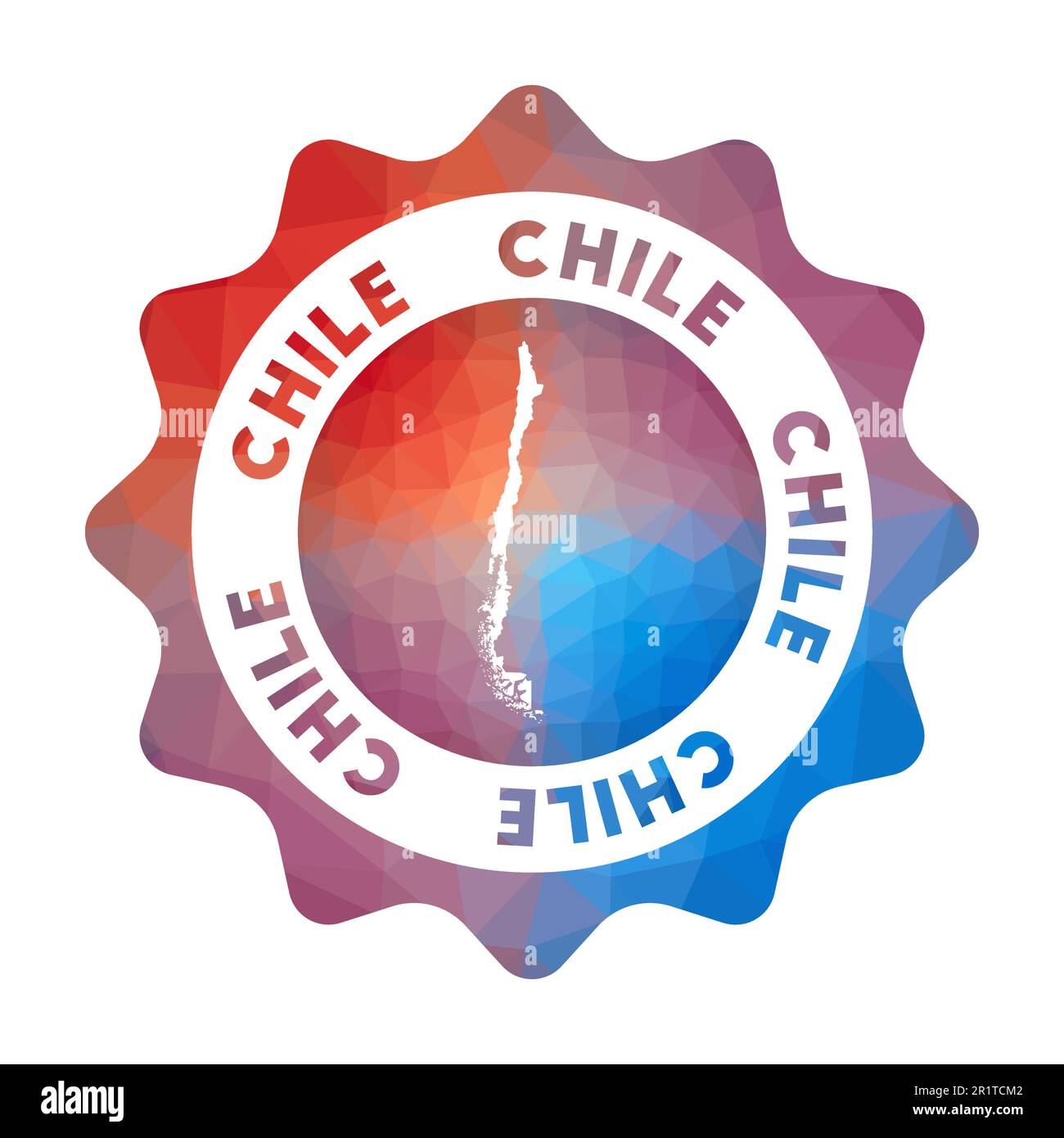 Logo Cile basso in poliestere. Colorato logo da viaggio del paese in stile geometrico. Illustrazione Vettoriale