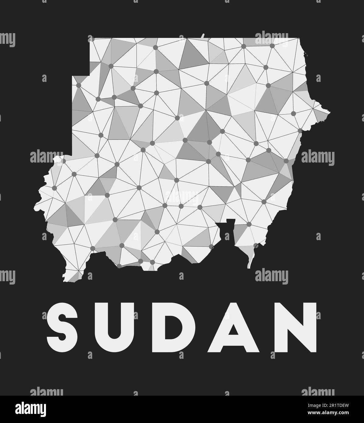Sudan - Mappa della rete di comunicazione del paese. Sudan design geometrico alla moda su sfondo scuro. Illustrazione Vettoriale