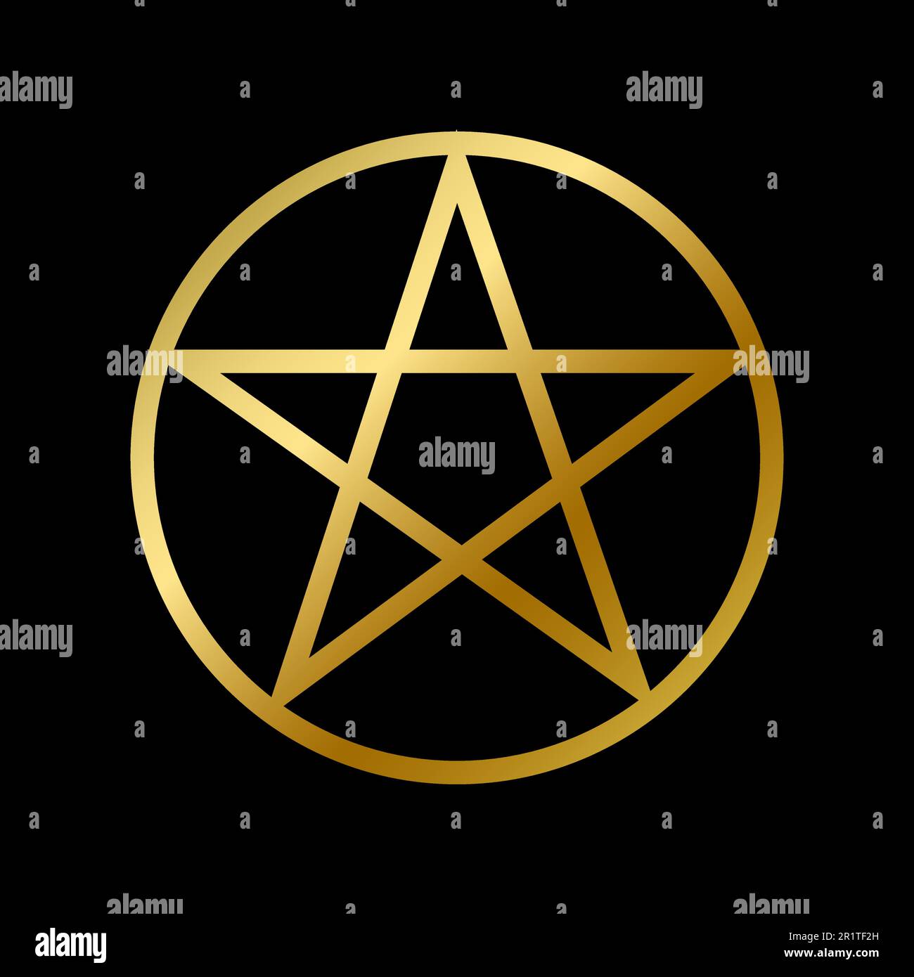 Wicca pentagramma simbolo di fede isolato. Occultismo religioso stella d'oro contorno su sfondo bianco disegno vettoriale illustrazione. Esoterismo, religione A. Illustrazione Vettoriale
