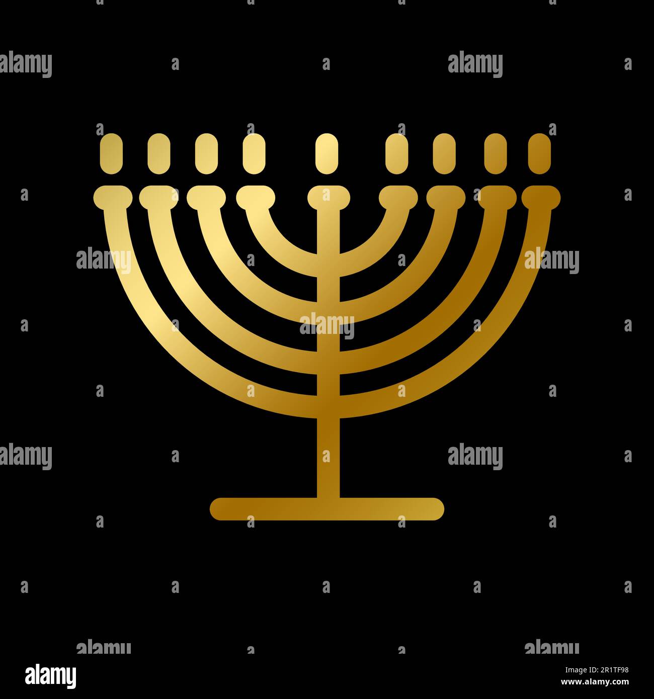 Menorah simbolo isolato. Giudaismo religioso segno d'oro su sfondo bianco disegno vettoriale. Luccicante luce biblica ebraica candele. Religione A. Illustrazione Vettoriale