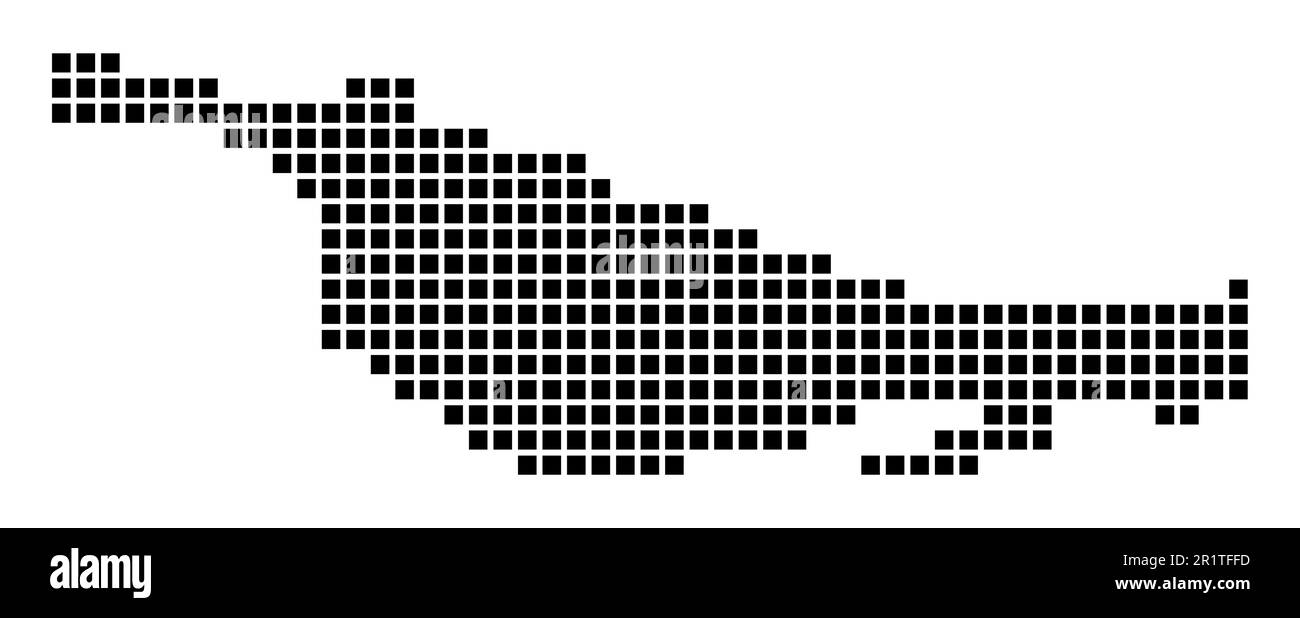 Mappa dell'isola di Little San Salvador. Mappa dell'isola di Little San Salvador in stile punteggiato. Bordi dell'isola pieni di rettangoli per il tuo progetto. Illustrazione Vettoriale