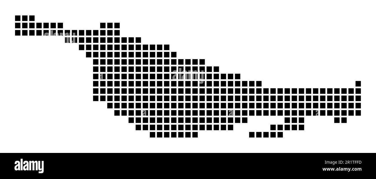 Mappa dell'isola di Little San Salvador. Mappa dell'Isola di Little San Salvador in stile punteggiato. Bordi dell'isola riempiti di rettangoli per il vostro disegno. VECTO Illustrazione Vettoriale