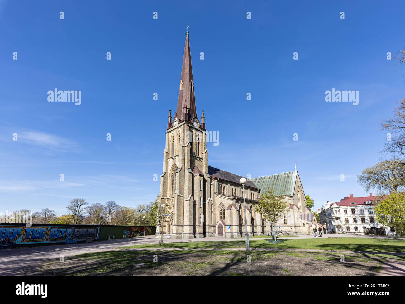 Hagakyrkan, chiesa di Haga precedentemente Nya Kyrkan nel distretto storico di Haga. Neo chiesa in stile gotico dal 1859. Goteborg 400 anni. Foto Stock