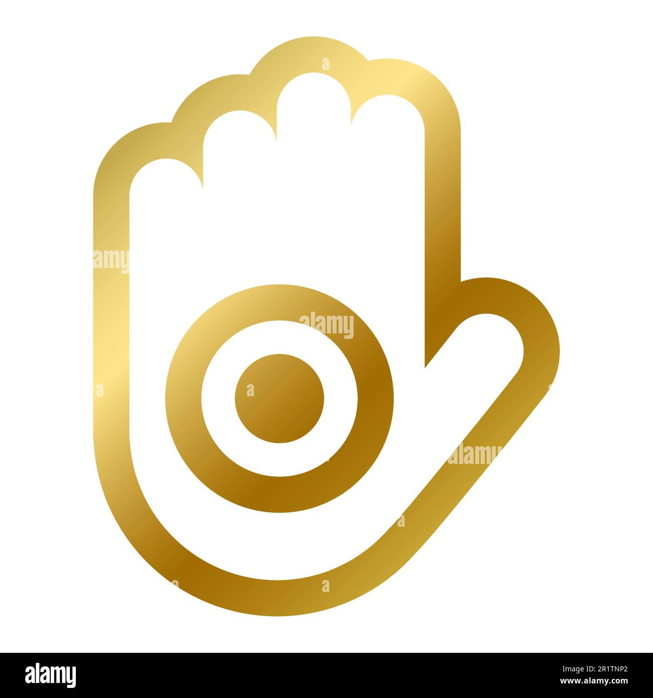 Ahinsa mano fede simbolo isolato. giainismo indiano religioso Golden segno contorno su sfondo bianco vettore disegno illustrazione. Buddismo, religione e. Illustrazione Vettoriale