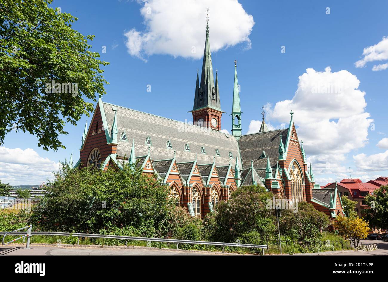 La chiesa di Oscar Fredrik (kyrka) a Varmlandsgatan - una chiesa neogotica del 1893. Architetto Helgo Zetterwall. Goteborg 400 anni anniversario 2023 Foto Stock