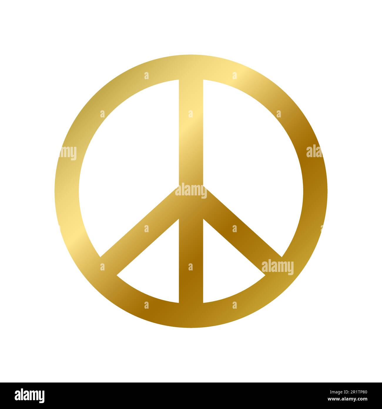 Simbolo di pace isolato su sfondo bianco. Illustrazione del vettore dei segni di pacifista e hippie. Golden piece icona, protesta, pacifismo, nessuna guerra e amore del mondo c Illustrazione Vettoriale