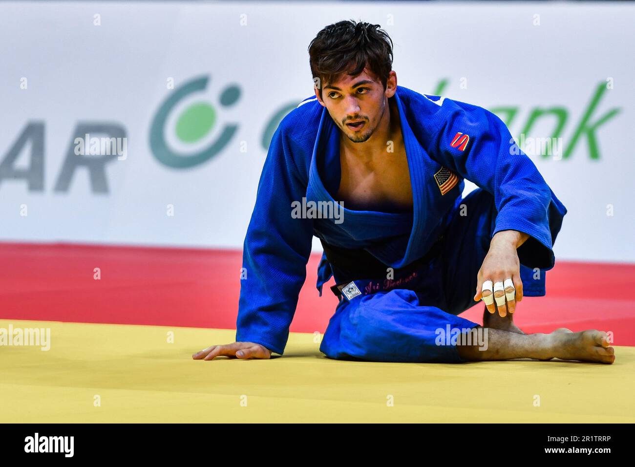 Doha, Qatar, 8 maggio 2023. L'americano Ari Berliner reagisce in Men's -66kg durante i Campionati Mondiali di Judo 2023 - Day 2 a Doha, Qatar. 8 maggio 2023. Credito: Nikola Krstic/Alamy Foto Stock