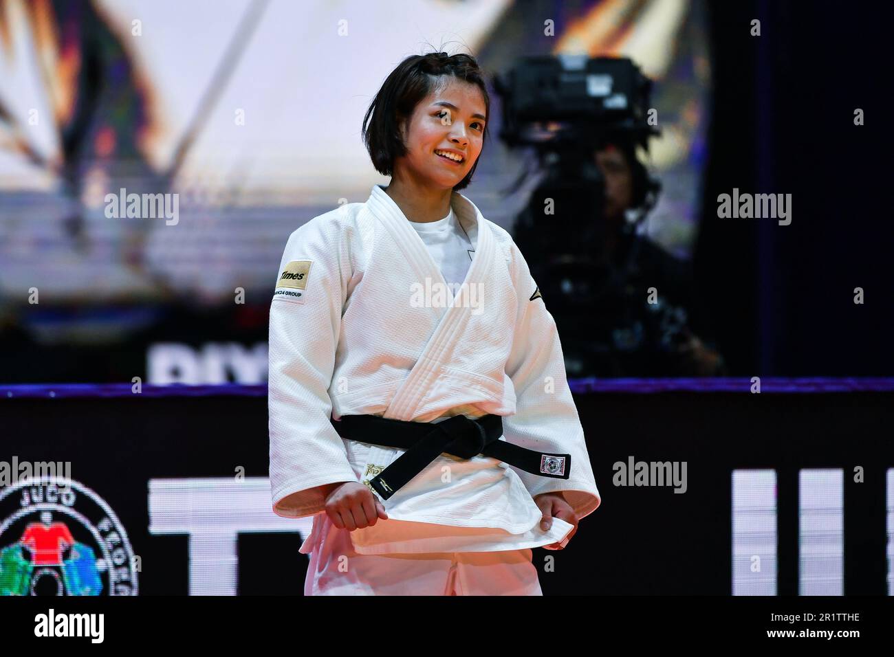 Doha, Qatar, 8 maggio 2023. Uta Abe del Giappone reagisce nella medaglia d'oro femminile -52kg durante i Campionati Mondiali di Judo 2023 - Day 2 a Doha, Qatar. 8 maggio 2023. Credito: Nikola Krstic/Alamy Foto Stock