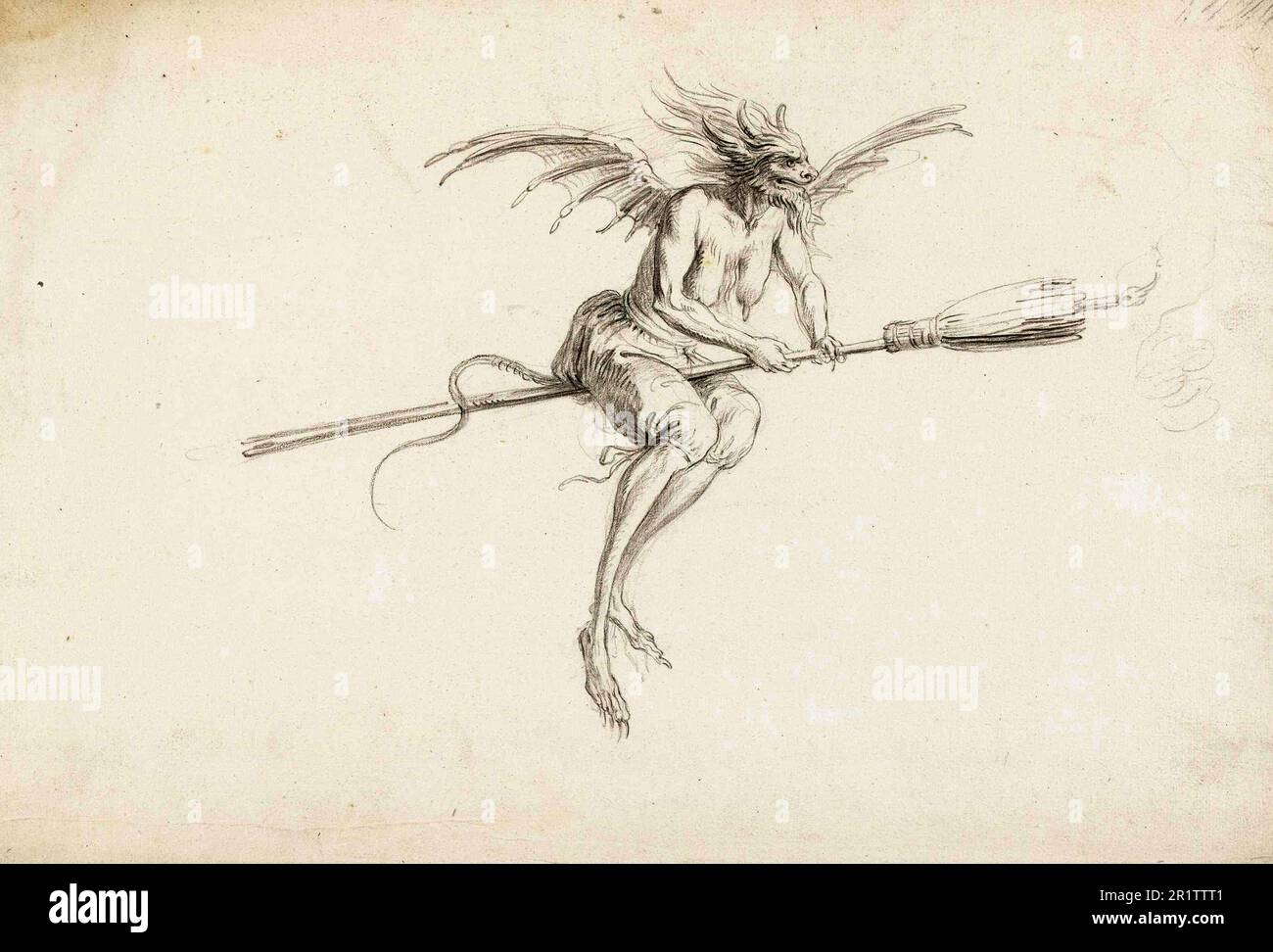 Mostrous Witch on a Broom, di Cornelis Saftleven, ca 1665, riproduzione storica, restaurata digitalmente da un originale del 18th o 19th ° secolo / Ungeheuerliche Hexe auf einem Besen, von Cornelis Saftleven, ca 1665, Historisch, restaurierte digitale Reproduktion von einer Vorlage aus dem 18. oder 19. Jahrhundert Foto Stock