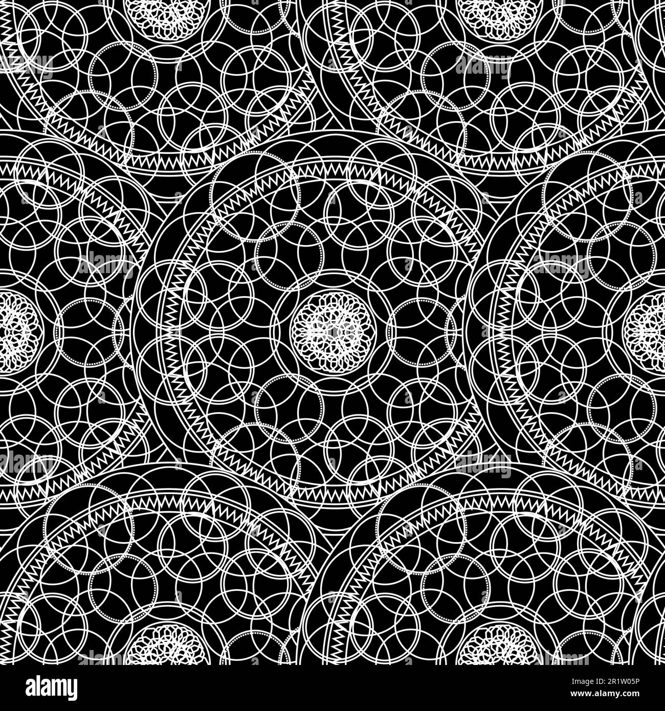 Nero Bianco Monochrome Mandala Boho senza cuciture motivo. Vettore Illustrazione Vettoriale
