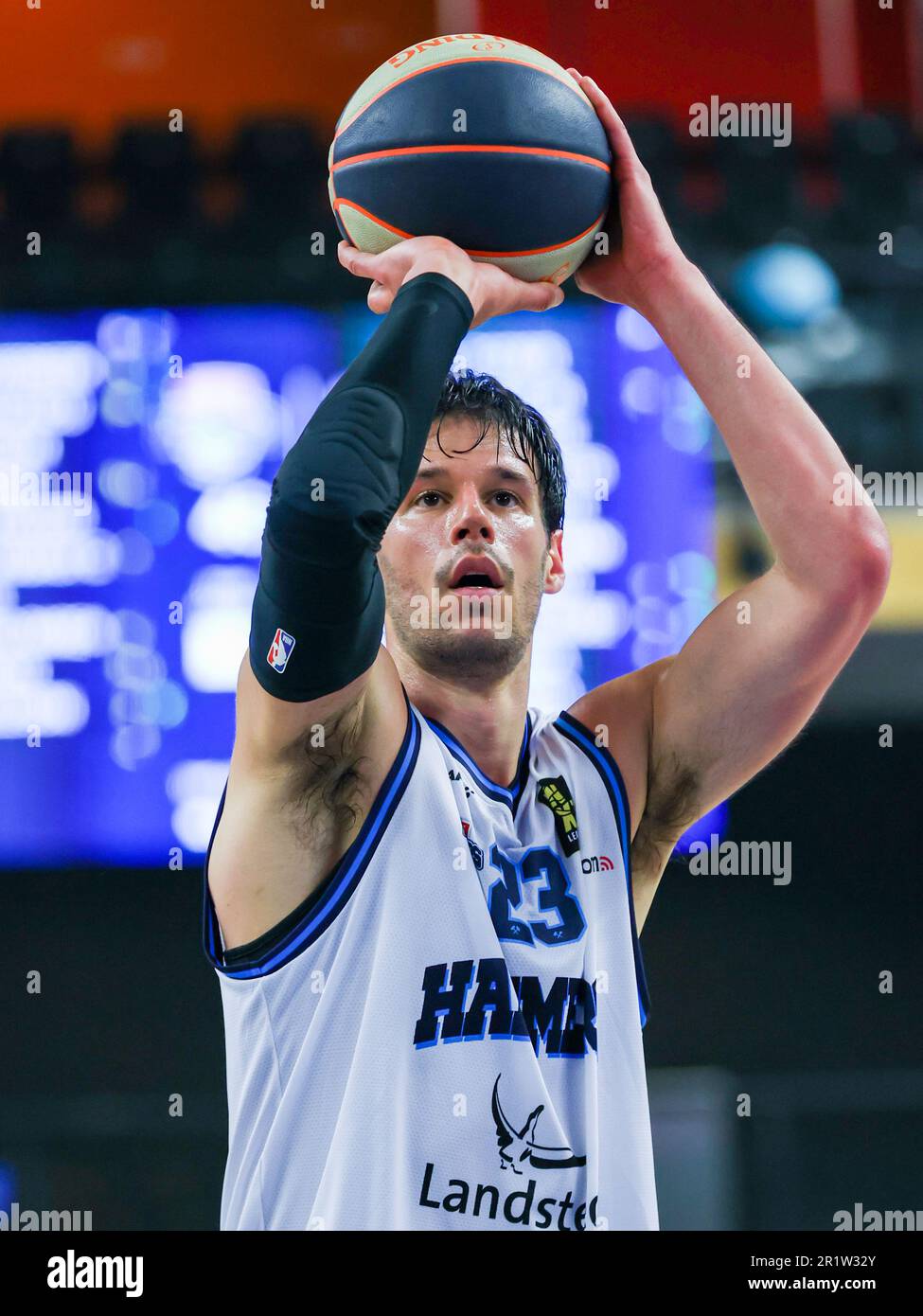 Zwolle, Paesi Bassi. 15th maggio, 2023. ZWOLLE, PAESI BASSI - MAGGIO 15: Duje Dukan di Landstede Hammers durante la partita della BNXT League tra Landstede Hammers e RSW Liege Basket al Landstede Sportcentrum il 15 Maggio 2023 a Zwolle, Paesi Bassi (Foto di Albert ten Hove/Orange Pictures) Credit: Orange Pics BV/Alamy Live News Foto Stock