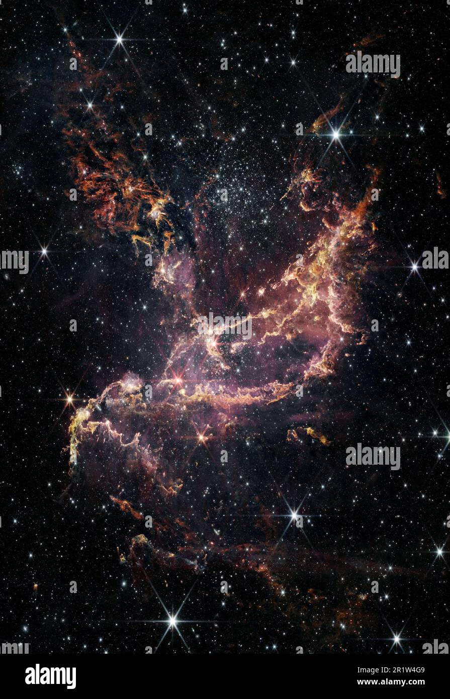 NGC 346, è un gruppo dinamico di stelle che si trova entro una nebulosa a 200.000 anni luce di distanza. Foto Stock