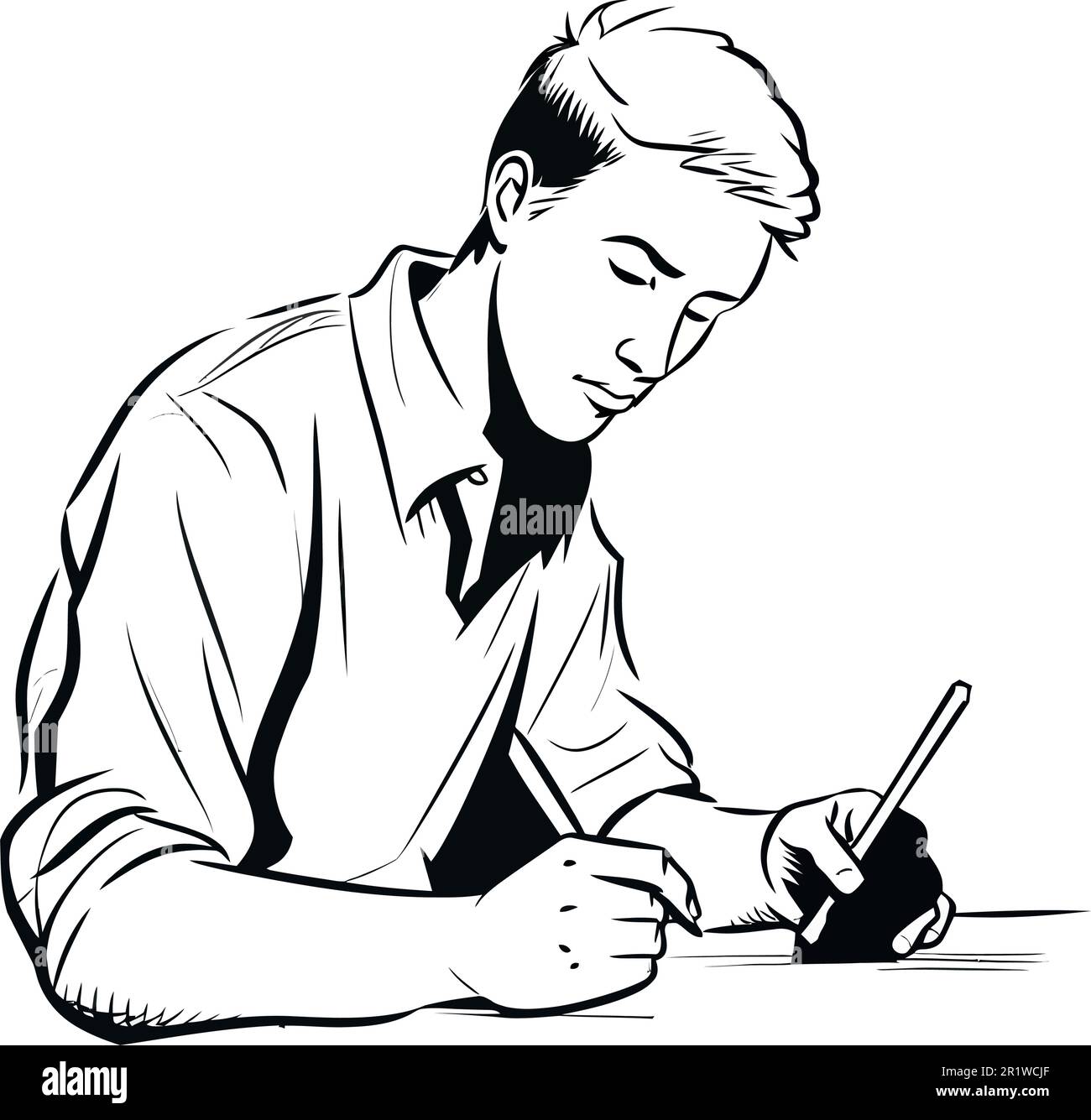 Una persona che disegna un ritratto con una matita sul bianco Illustrazione Vettoriale