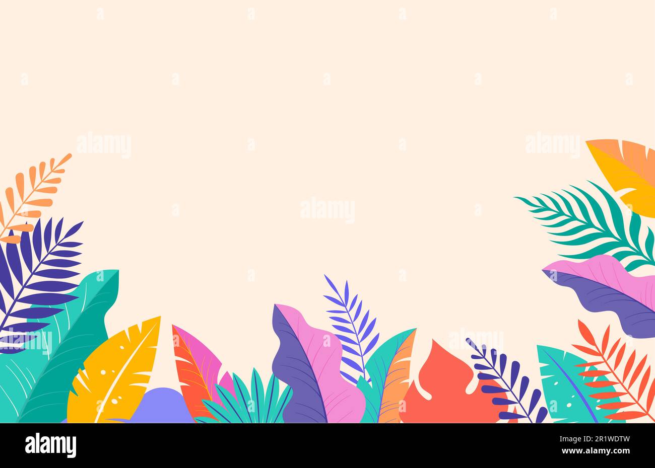 Sfondo estivo, design astratto con foglie tropicali, forme colorate Illustrazione Vettoriale
