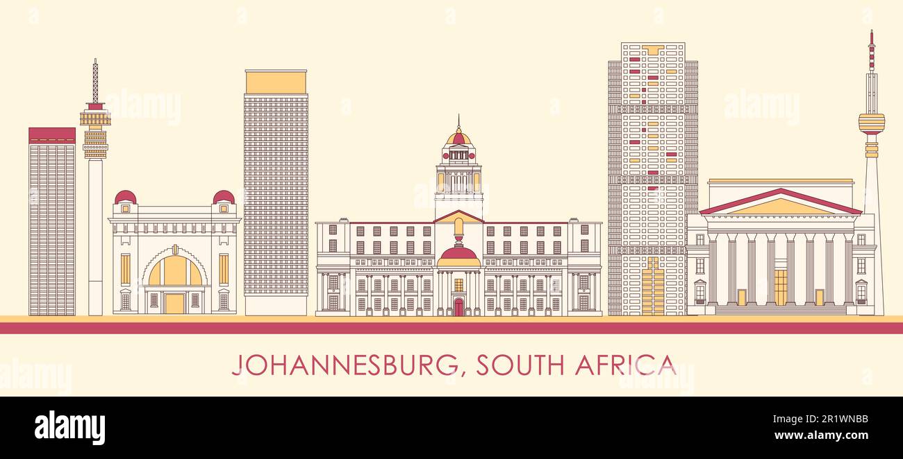 Panorama di Cartoon Skyline della città di Johannesburg, Sud Africa - illustrazione vettoriale Illustrazione Vettoriale