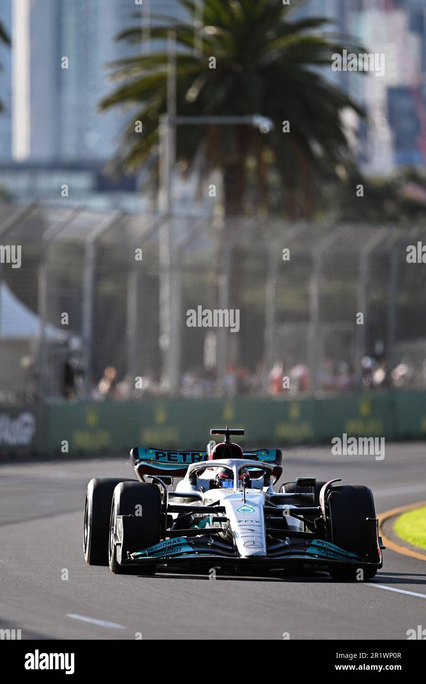 Melbourne, Australia, 10 aprile 2022. George Russell (63) di Gran Bretagna e Mercedes AMG Petronas Motorsport durante il Gran Premio d'Australia di Formula uno all'Albert Park il 10 aprile 2022 a Melbourne, Australia. Credit: Steven Markham/Speed Media/Alamy Live News Foto Stock