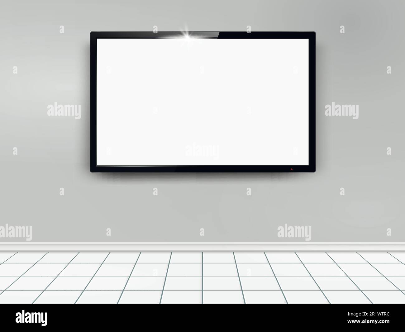 TV mockup con schermo piatto bianco fissato a una parete Illustrazione Vettoriale