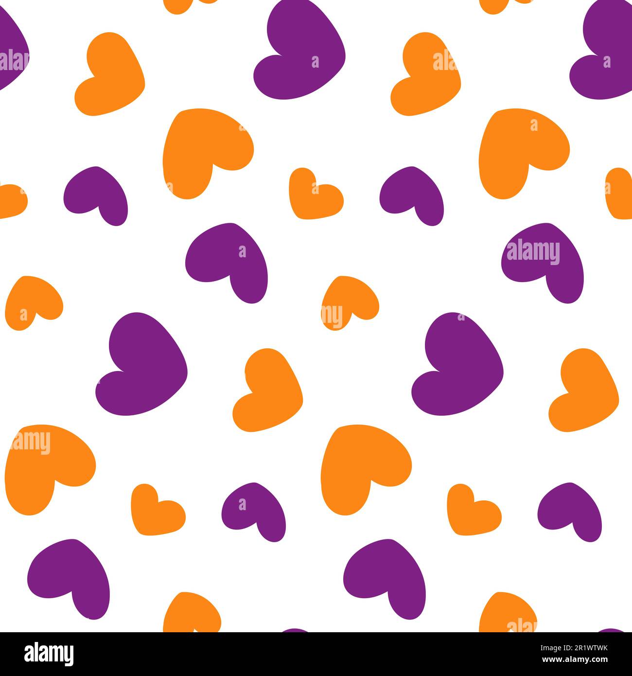 Modello astratto senza cuciture con forme a cuore disegnate a mano in tonalità di Halloween alla moda. Isolare. Design per l'imballaggio o poster, banner, brochure, auguri o inviti, prezzo, etichetta o web. Vettore. EPS Illustrazione Vettoriale