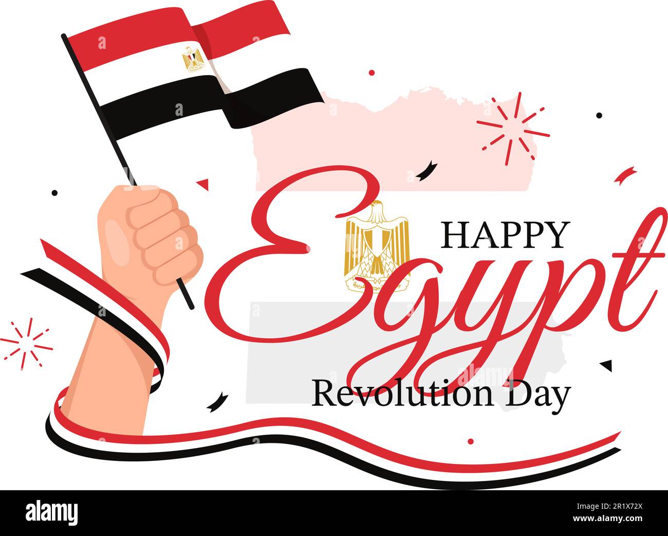 Egitto Revolution Day Vector Illustration il 23 luglio con sfondo bandiera ondulazione in National Holiday Flat Cartoon modelli di landing page disegnati a mano Illustrazione Vettoriale