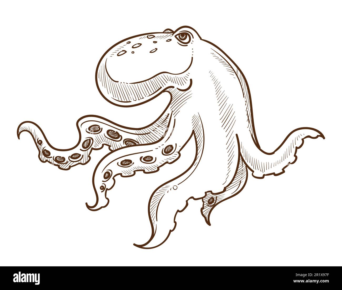 Animale subacqueo, polpo isolato schizzo, creatura marina Illustrazione Vettoriale