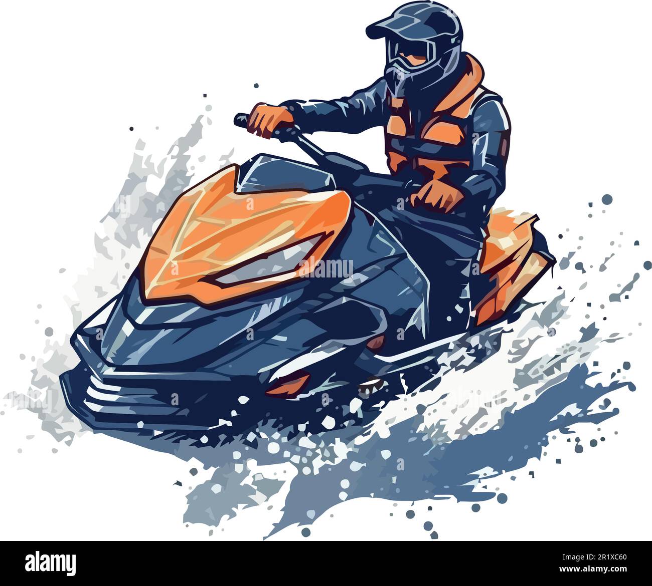 Il biker in assistenza fa un giro in motoslitta su un bianco Illustrazione Vettoriale