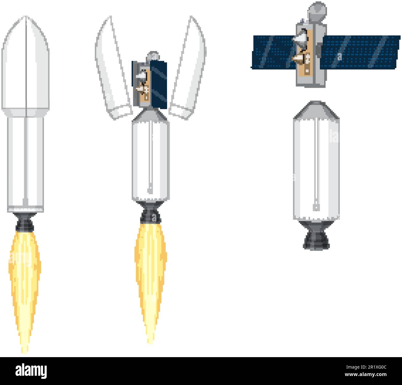 Illustrazione del set di razzi e dei veicoli di lancio Illustrazione Vettoriale
