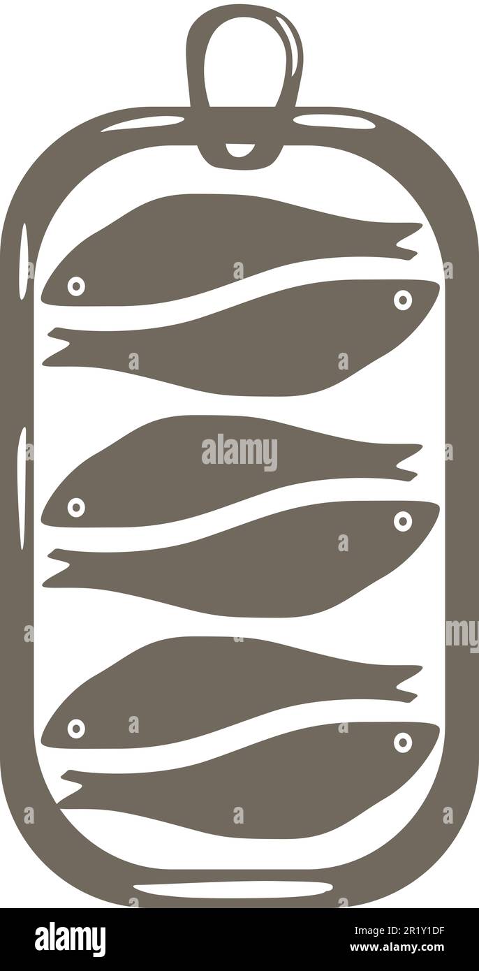 Sardine in scatola pesce icona silhouette Foto Stock