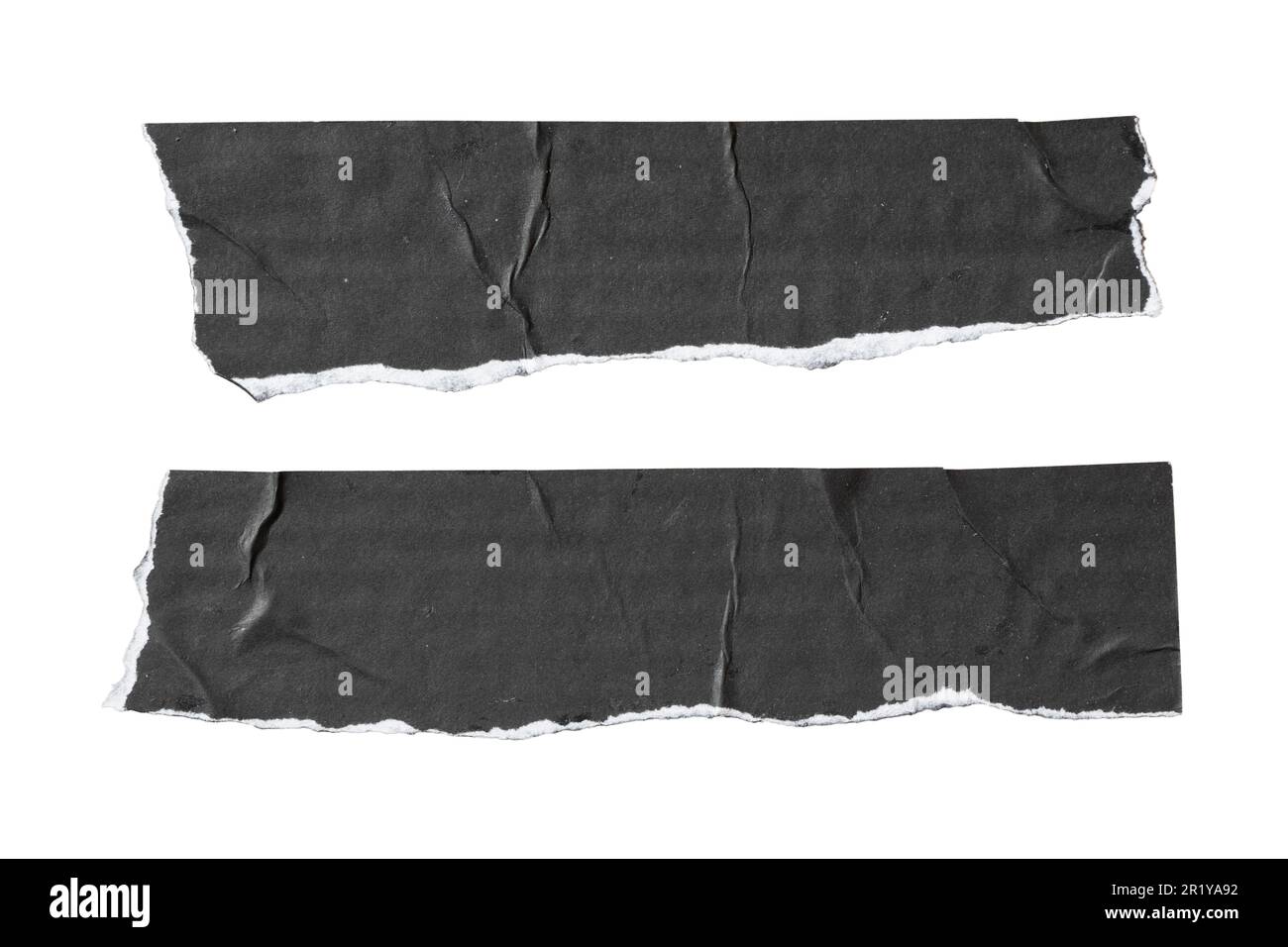 due pezzi di carta nera strappata da utilizzare come casella di testo con percorso di ritaglio Foto Stock