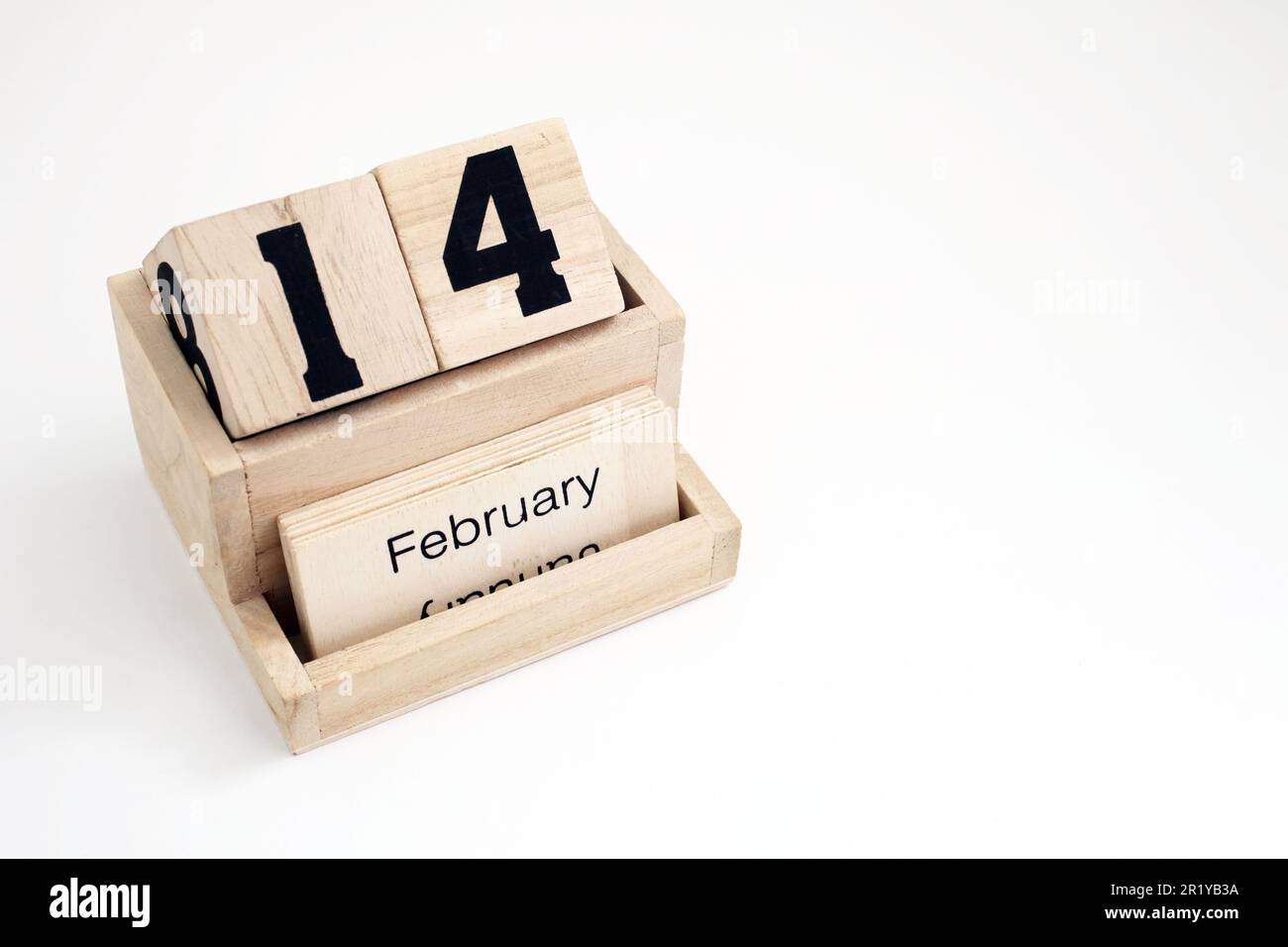 Calendario perpetuo in legno che mostra il 14th febbraio Foto Stock