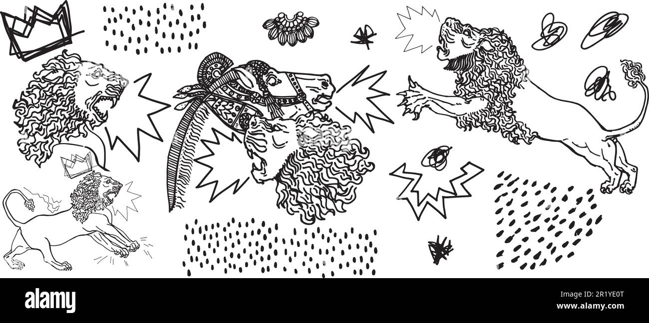 Risorse grafiche con stile contemporaneo di illustrazioni di ispirazione mesopotamiana disegnate a mano. Illustrazione della scultura di linea per stampe di t-shirt, poster, Illustrazione Vettoriale