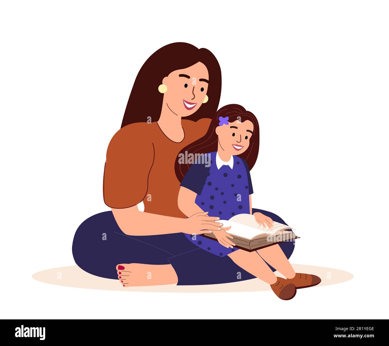 Amore madre e figlia lettura libro Together.MOM abbraccio bambino Girl.spend tempo Together.Love e la fiducia di mamma, child.Supporting, famiglia RelationsF Foto Stock