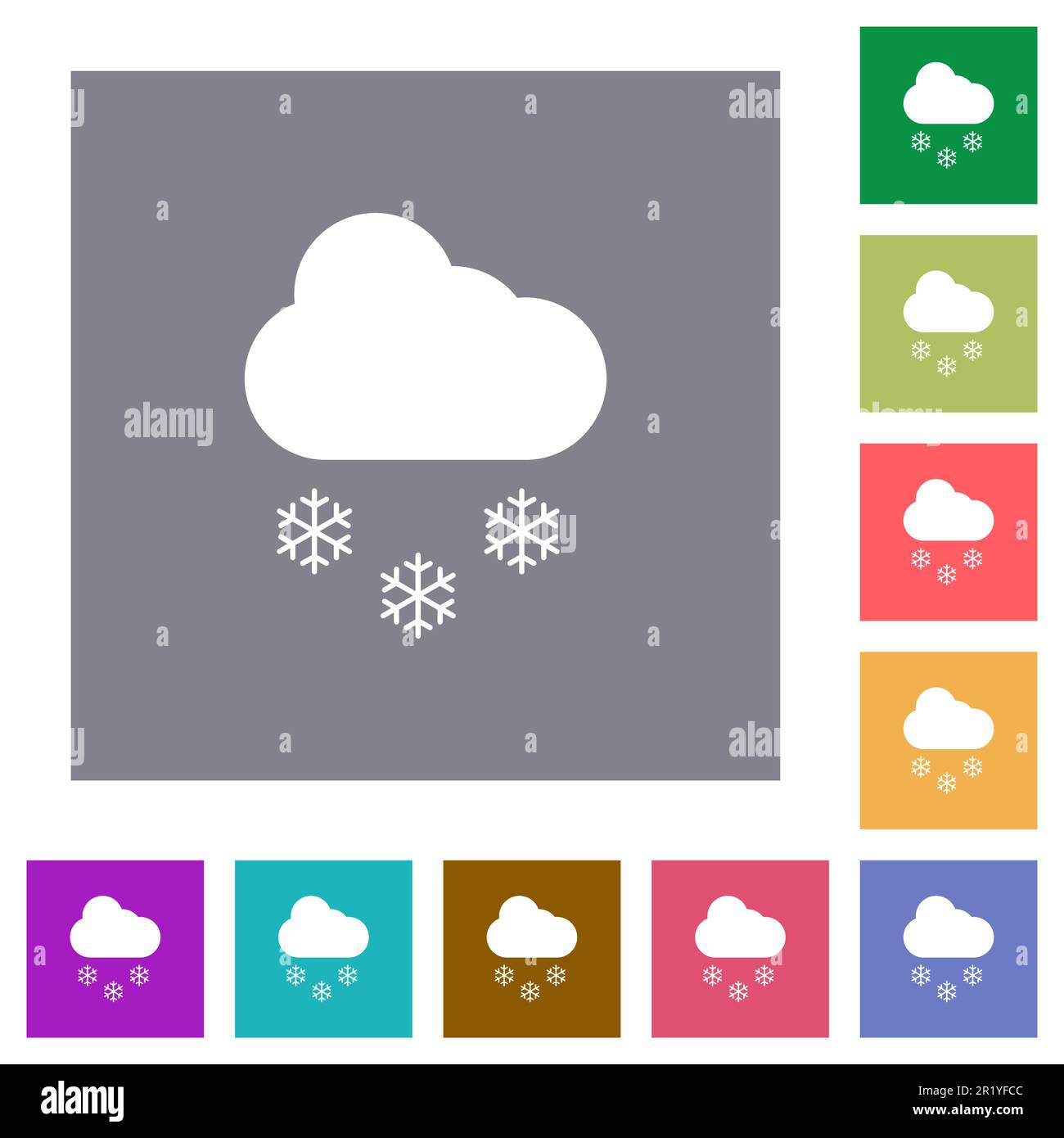 Icone piatte innevate su sfondi quadrati di colore semplice Illustrazione Vettoriale
