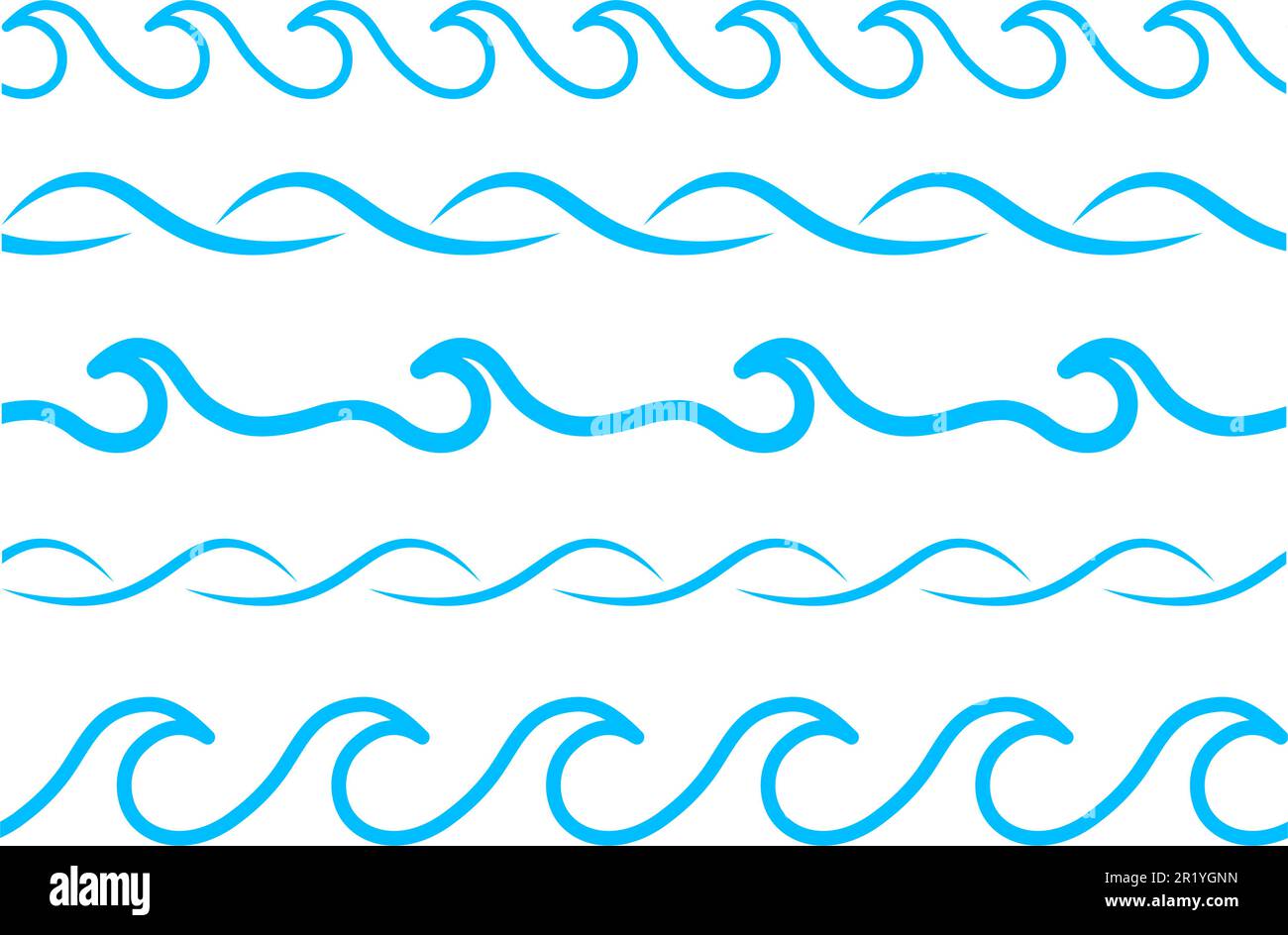 Set di icone della forma d'onda. Raccolta del simbolo della linea d'acqua. Illustrazione vettoriale Illustrazione Vettoriale