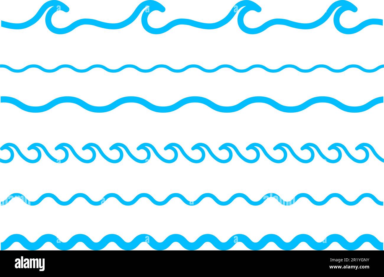 Set di icone della forma d'onda. Raccolta del simbolo della linea d'acqua. Illustrazione vettoriale Illustrazione Vettoriale