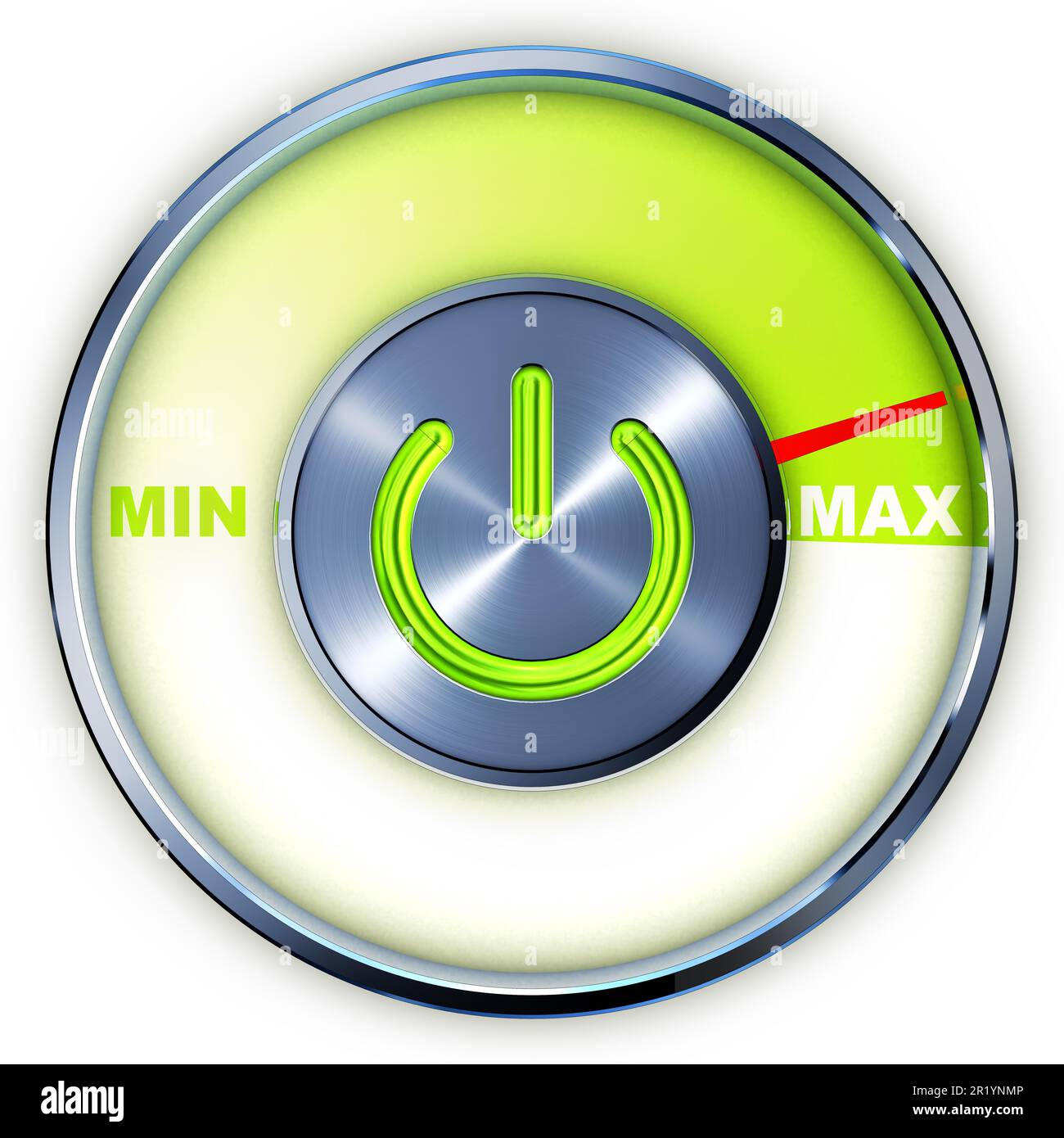3D rappresentazione di un pulsante di accensione verde Foto Stock