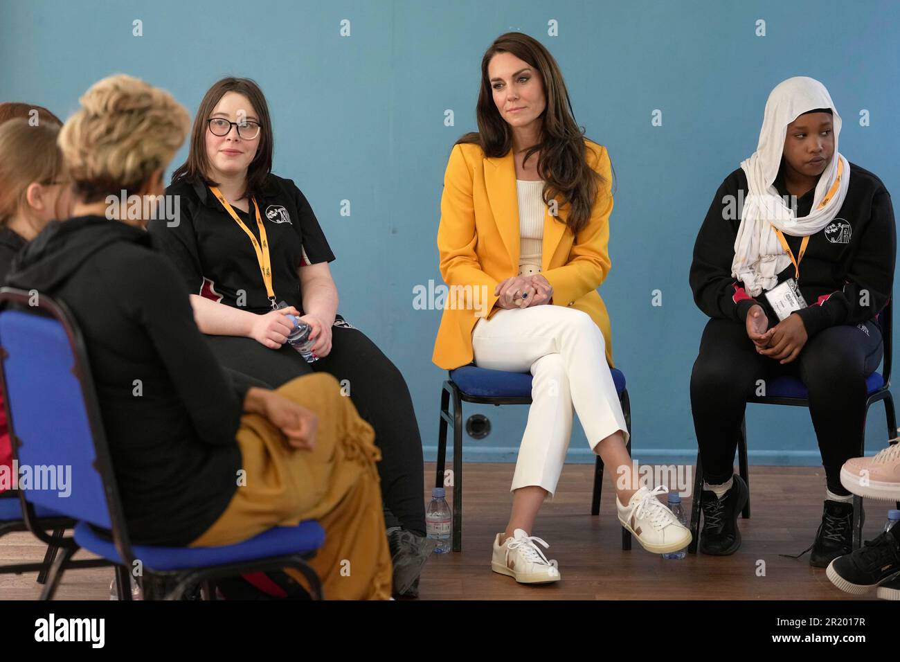 La principessa del Galles durante una visita al Percy Community Centre di Bath, per incontrare alcuni dei giovani sostenuti dalla Dame Kelly Holmes Trust beneficenza per lo sviluppo dei giovani. Data immagine: Martedì 16 maggio 2023. Foto Stock