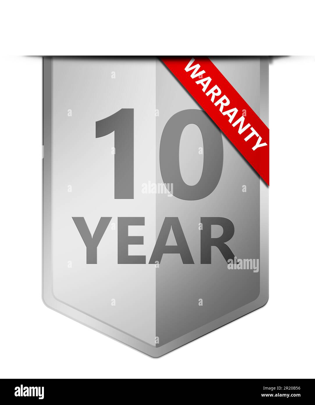 Banner di garanzia di dieci anni con scudo argentato, rendering 3D Foto Stock